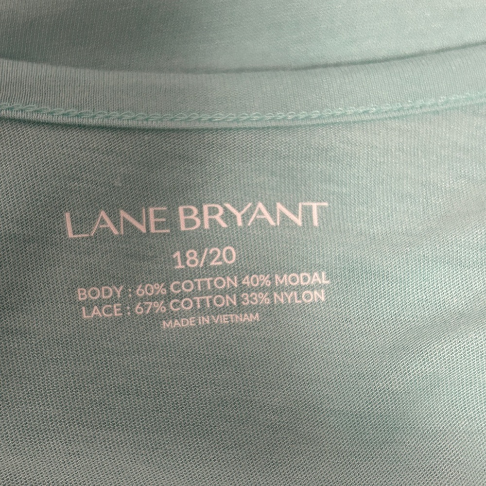 Lane Bryant Top 18/20 Aqua Blue Short Sleeve w/ Floral Lace Coastal - Picture 3 of 15